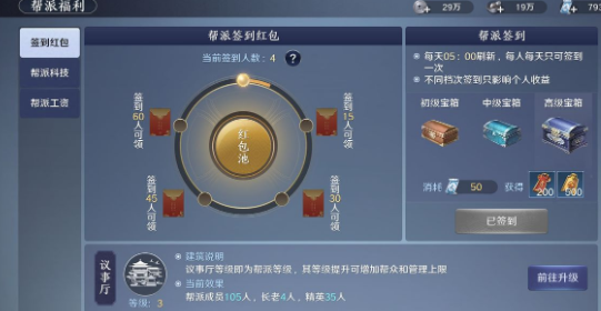 《天涯明月刀手游》帮派签到都有什么